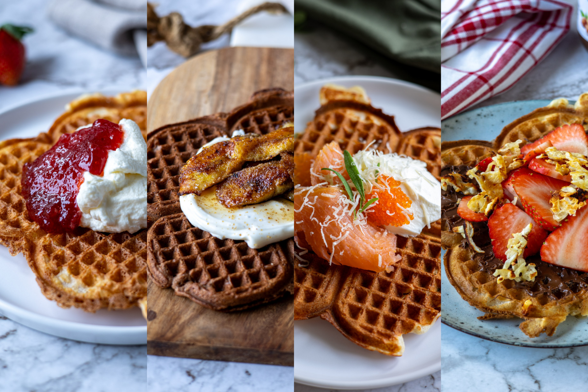 kollage med flera våfflor